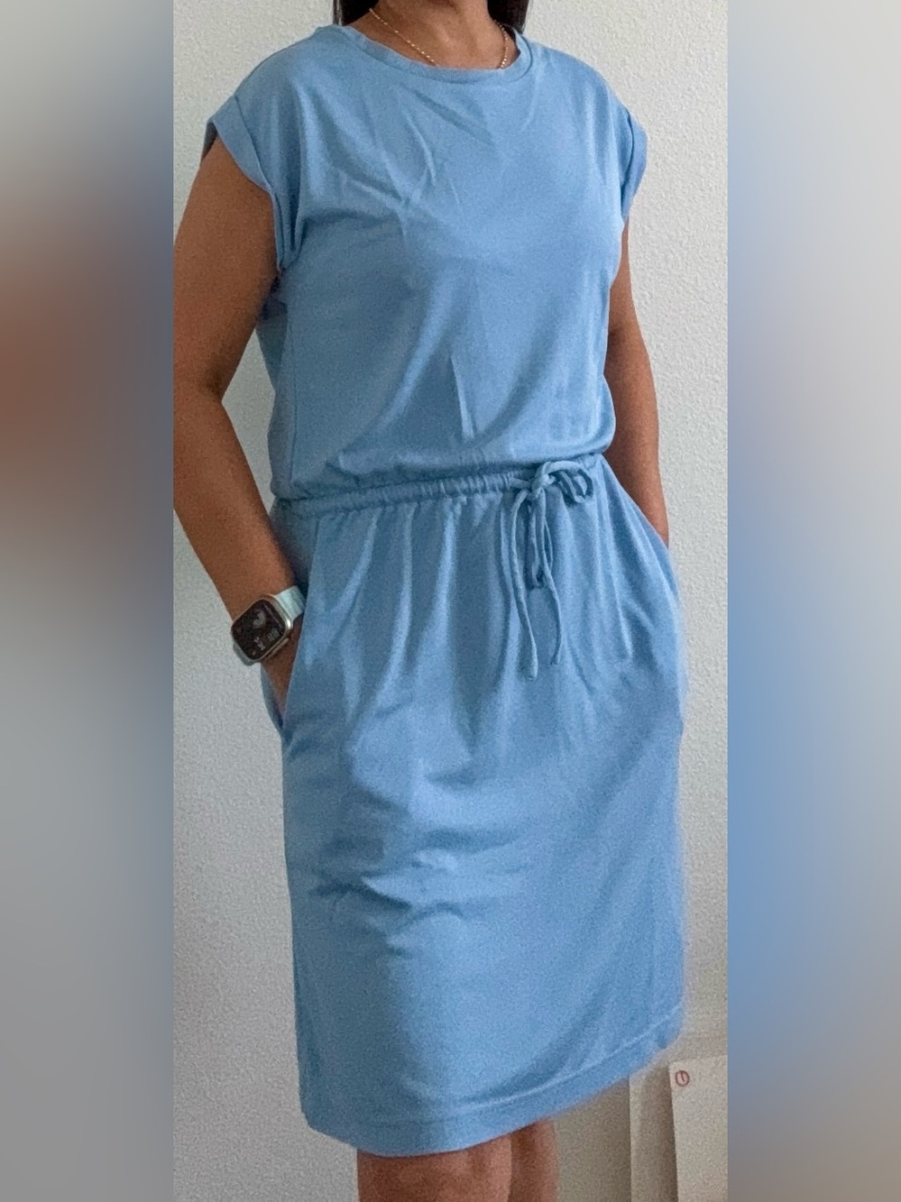 Lou & Grey Light Blue Drawstring Waist Casual Dress